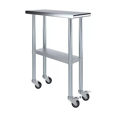 30 In. X 12 In. Stainless Steel Work Table With Wheels | Metal Mobile Food Prep • $179.95