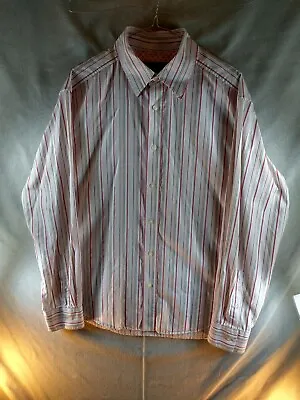 M&S Autograph Shirt Men's Medium M Button Up Pink White Striped 100% Cotton • £10.99