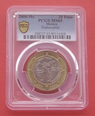 Mexico 2000 Xiuhtecuhtli 20 Pesos Bi-Metallic Coin PCGS MS65 • $149.99