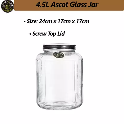 4.5L Large Ascot Glass Jar Air Tight Food Kitchen Storage Canister Container • $69.94