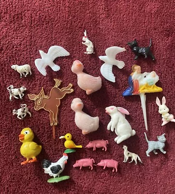 Large Lot 20+ Piece Vintage Miniature Plastic Farm Animals Dive Felt Hong Kong • $14.99