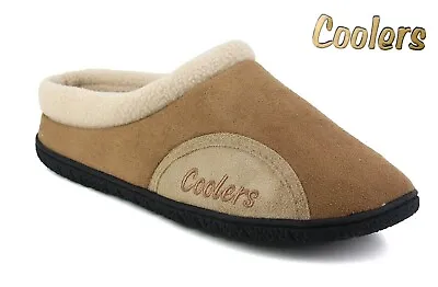 Coolers Mens Lighweight Fleece Lined Warm Hard Sole Winter Indoor House Mules • £9.48