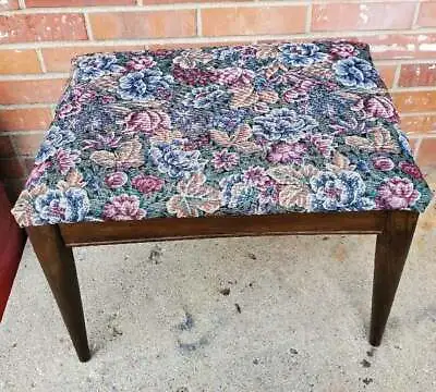 Vintage Footstool Bench Sewing Stool Floral Upholstery Walnut • $64.99