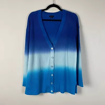 $19.95 • Buy TALBOTS Ombre Dip Dyed Cotton Blend Cardigan Sweater Blue Size Large