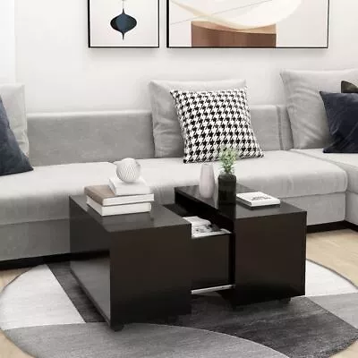 $70.95 • Buy Black Coffee Side Table With Wheels Extending Tabletop Modern Design Furniture