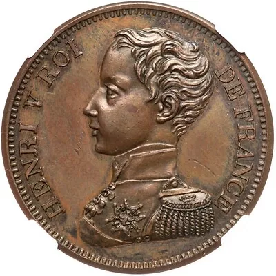 France Henri V   Pretender  1830  5 Francs Bronze Coin Ngc Certified Au58 • $375