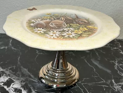 Two Rabbits In Flowers Martha Stewart MSE Cake Stand Adorable 9W X 5H • $49