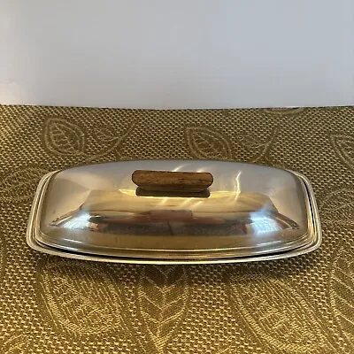 Vintage Oneida Butter Dish Stainless Steel 18/8 Teak Handle MCM • $14