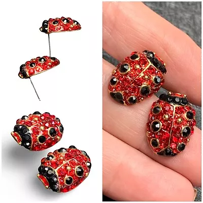 ￼Red￼ Austrian Crystal ￼micro Pave Bitten Lady Bug Pierced Stud Earrings NWT • $11.11