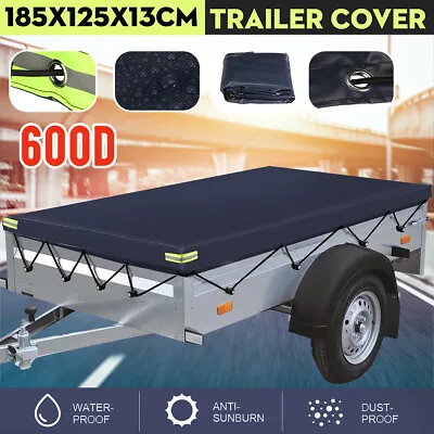 Blue 600D Tray Trailer Cover 6x4ft Heavy Duty Waterproof Protector Rubber Belt • $75.36