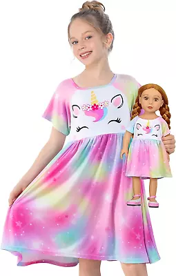 Doll And Girl Matching Nightgown Unicorn Outfit Pajamas Night Dress For Girls An • $20.97