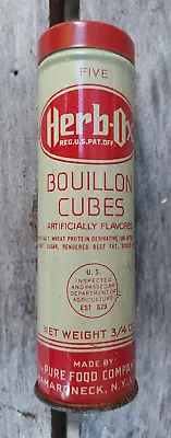 Old Empty Food Advertising Tin HERB-OX Bouillon Cubes Pure Food Co Mamaroneck NY • $16.25