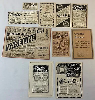 Lot Of Ten 1800s BICYCLE ADS~WindsorSterlingGalesColumbiaMonarch More • $17.96