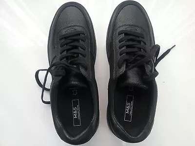 M&s Collection Men's Black Leather Lace Up Chunky Trainer Style Shoes Size Uk 8. • £19.95