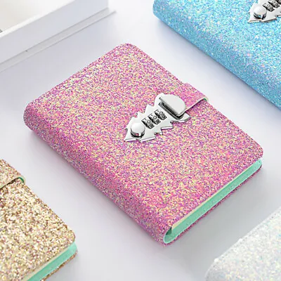 A6 Girls Glitter Diaries Notebook PU Leather With Code Lock Secret Diary • $25.88