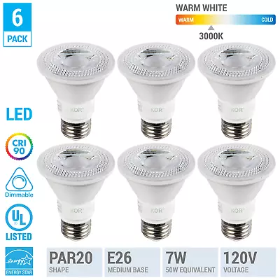 6 Pack LED 7W 50W 500 Lumen PAR20 Medium E26 Dimmable Flood 3000K Warm White • $18.95