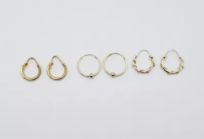 Three Pairs Of 14K Yellow Gold 585 Hoop Dangle Drop Earrings LOT Of 3 • $125