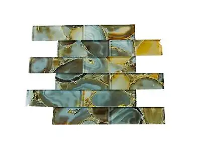 Green & Gold Marble Look Glass Mosaic Tile • $23.99