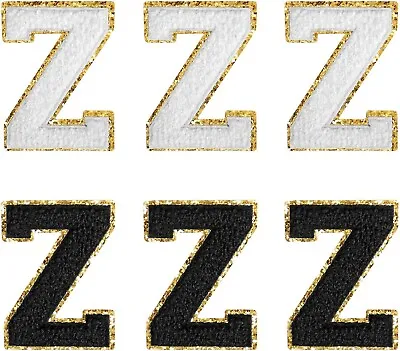 $9.99 • Buy Chenille Letters Iron On Patches Clothing Vintage Gold Glitter Fabric [Z] 6pc