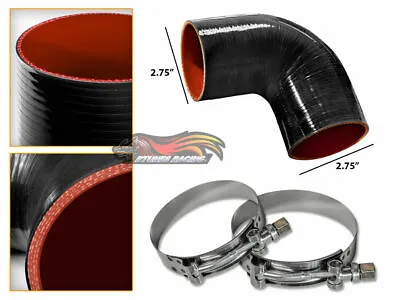 BLACK Silicone 90 Degree Elbow Coupler Hose 2.75  70 Mm + T-Bolt Clamps MZ • $15.29