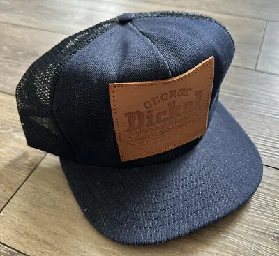 George Dickel Whiskey Leather Patch Denim Snapback Trucker Hat USA Made Vintage • $22.95