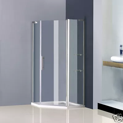 £218 • Buy Aica 900x900mm Frameless Pivot Shower Enclosure And Tray Door Pentagon Cubicle