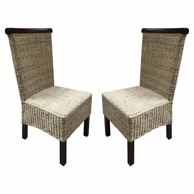 D-Art Collection Abaca Wicker/Solid Wood Dining Chairs In Natural (set Of 2) • $475.59