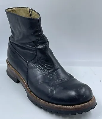 Muro Men's Boots Sz 10.5 Black Leather Round Toe Side Zip Pull On Ankle Boot • $76.99