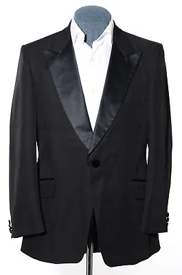 41R Vintage Black Satin Velvet Wide Peaked Lapels 1-Button Tuxedo Jacket Blazer • $78