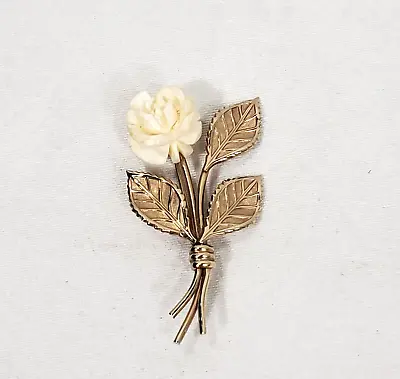 White Rose Pin Signed 12K GF Gold Jewelry Vintage Van Dell Brooch Flower Floral • $24.99