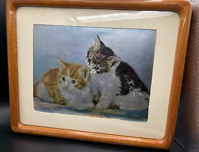 Vintage Foil Cat Print Etched Kittens Ginger Tabby Iridescent Matted Framed • $16.25