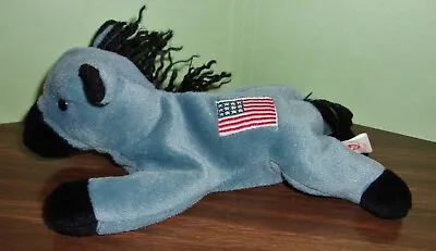 Vtg 1996 Ty Beanie Baby   LEFTY   Gray Donkey Stuffed Animal  Plush - USA Flag • $3.49