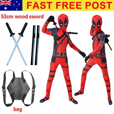 Adult/Kids Superhero Deadpool Costume Boy Fancy Dress Mask Cosplay Jumpsuit Gift • $27.99