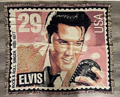 Vintage Elvis Presley Stamp Triple Woven Afghan Blanket Throw 50 X60  • $51.37