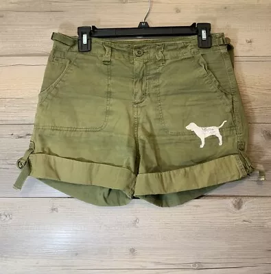 PINK Victoria Secret Vintage Dog Green Cargo Shorts Synched Side Adjustable Sz 2 • $18.95