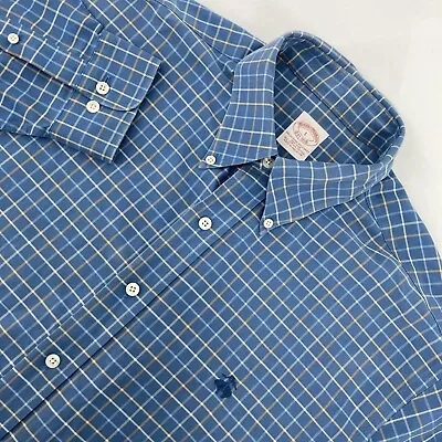 Brooks Brothers Shirt Mens Large Button Down Blue Plaid Check Madras Long Sleeve • $17.49