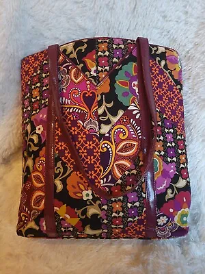 Retired VERA BRADLEY SUZANI Blk Multi Floral Quilt Tote Bag  14x12x6 • $19