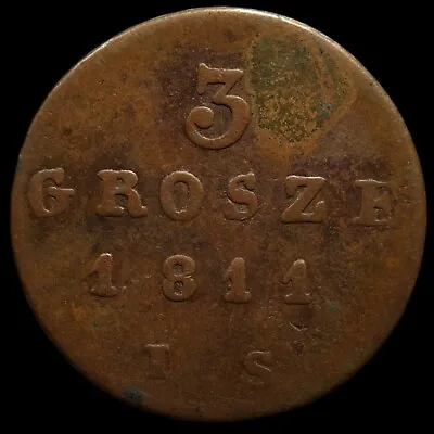 Larger Copper Coin Poland Friedrich August I 3 Grosze 1811 IS Scarce Warshaw  • $39