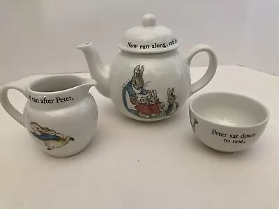 Wedgwood Peter Rabbit 4 Piece Tea Set Beatrix Potter Teapot Lid Sugar Creamer • $40