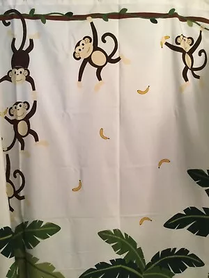 Allure MOTION MONKEY Swinging Climbing Palm Tree Whimsical Fabric Shower Curtain • $7.99