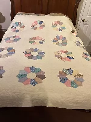 Antique Dresden Plate Quilt Blue/wGORGEOUS 1930s About 72x68well Stitched • $249