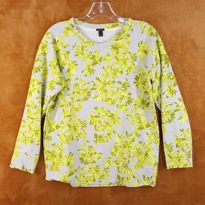 J CREW Womens Sweatshirt Small Yellow Gray Floral Pullover Raglan Sleeve Preppy • $17.16