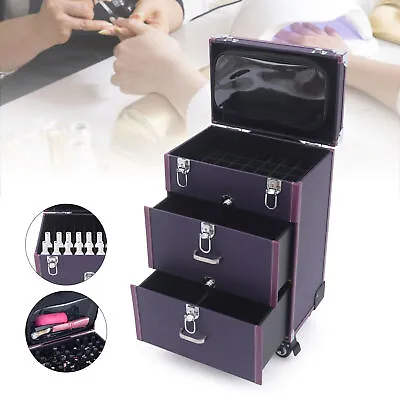 Women Pro Trolley Cosmetic Case Tattoo Nail Makeup Toolbox Rolling Luggage • $71.10