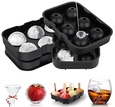 2Pack Ice Ball Tray Silicone Round Ice Maker Molds With Non-Spill Lids BPA-Free • £3.99