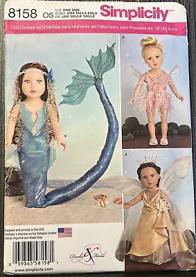 Simplicity Pattern 8158 Mermaid Fairy  Doll Clothes For 18  Dolls Uncut • $3.99