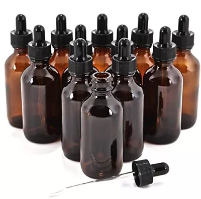 12 Pack  Amber 2 Oz Glass Bottles With Glass Eye Droppers • $14.85