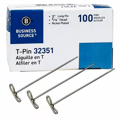 Business Source 32351 T-Pins 2  Long Nickle Plated Box Of 100 • $5.99