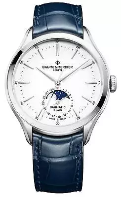 Baume & Mercier Clifton Baumatic Auto Blue Leather Moonphase Mens Watch M0A10549 • $5270.71