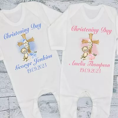 Christening Personalised Baby Grow Romper Vest Bib T-Shirt Keepsake Boy Girl • £8.99