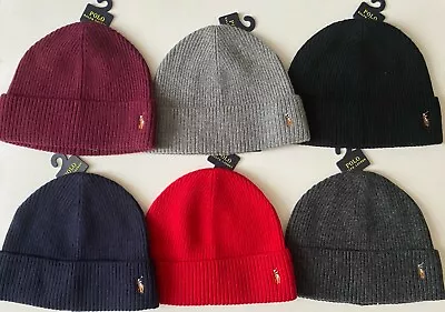 NWT Mens Polo Ralph Lauren Signature Pony Cuffed Wool Blend Beanie Ski Hat Cap • $39.95